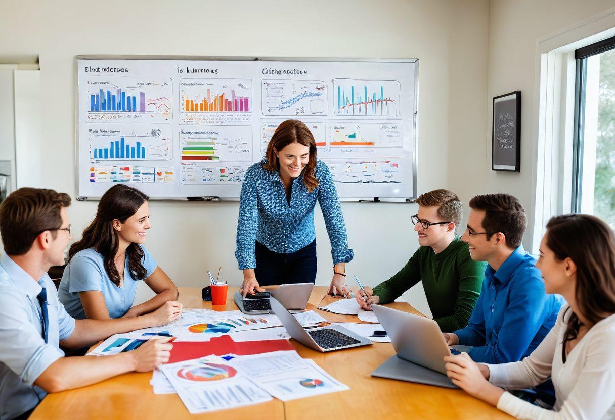 An engaging scene depicting a family happily discussing car insurance options at a kitchen table filled with documents, calculators, and a laptop showing graphs and savings. In the background, a friendly insurance agent is explaining strategies with visual charts on a whiteboard. Emphasize a lively atmosphere with warm colors and cozy home elements. super-realistic. vibrant colors. white background.